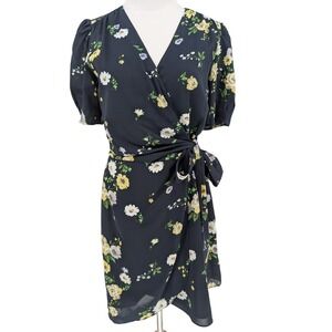 Heartloom Cheri Floral Wrap Mini Dress Small Navy Romantic Girly Spring Cottage